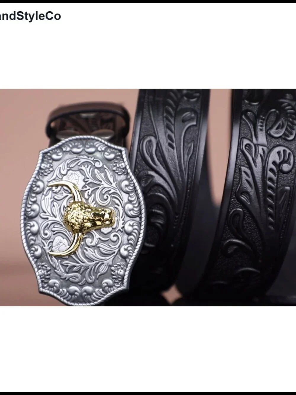Faux Leather Western Belt with Longhorn or Horse Buckle